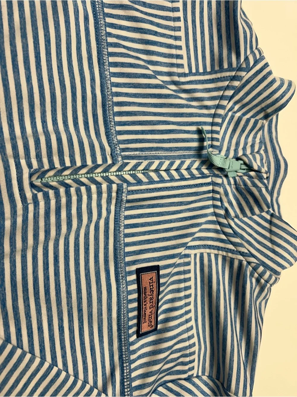 Child XL Vineyard Vines Blue & White Striped Quarter Zip Pullover